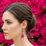 Boucles d'oreilles Ailes de fée en Rhodonite, dorée