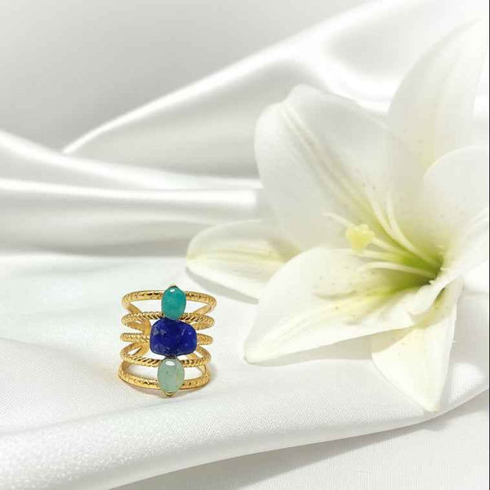 Bague doré en lapis lazuli amazonite, pièce unique