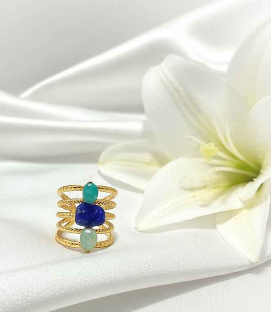 Bague doré en lapis lazuli amazonite, pièce unique