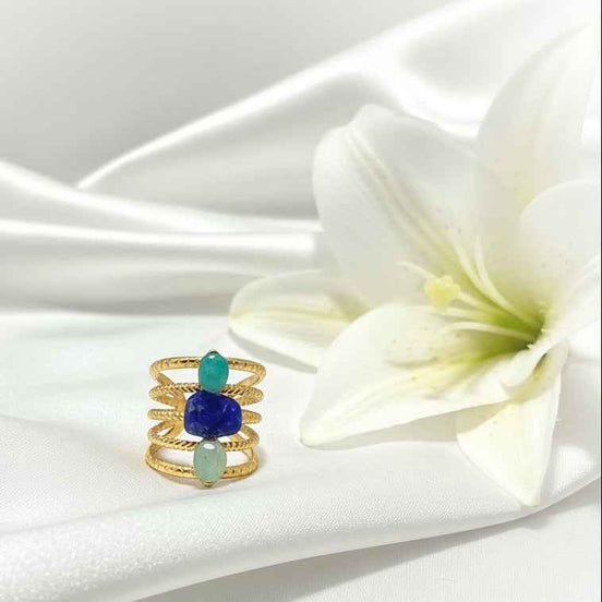 Bague doré en lapis lazuli amazonite, pièce unique