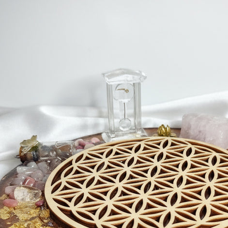 plateau fleur de vie et pierre naturelle