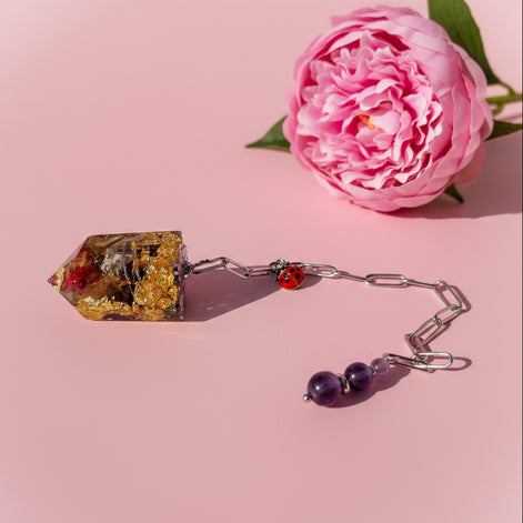 Pendule "Alchimie Cristalline" Résine & Améthyste