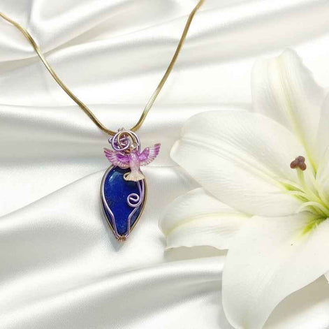 Collier doré lapis lazuli lumière du phénix