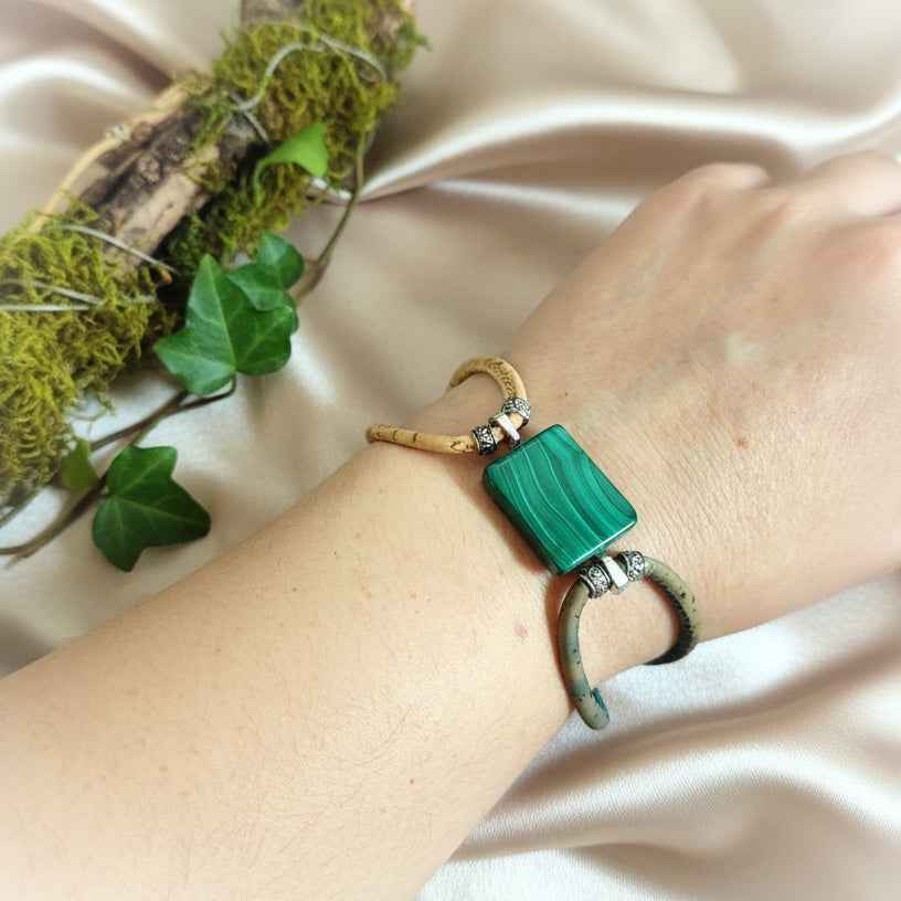 Bracelet en liège, malachite ou oeil de tigre