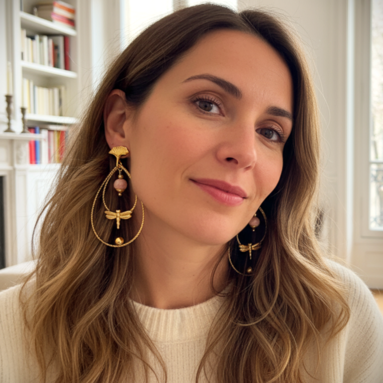 Boucles d'oreilles libellule dorées, pierre au choix