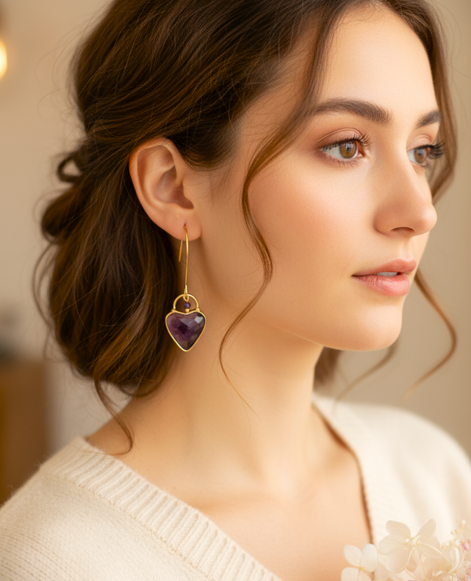 Boucles d'oreilles déclaration d'amour en améthyste