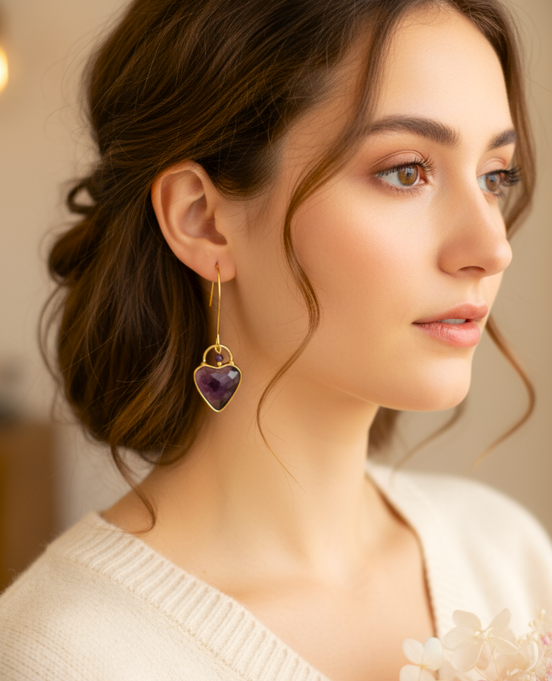 Boucles d'oreilles déclaration d'amour en améthyste