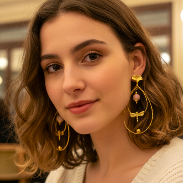 Boucles d'oreilles libellule dorées, pierre au choix