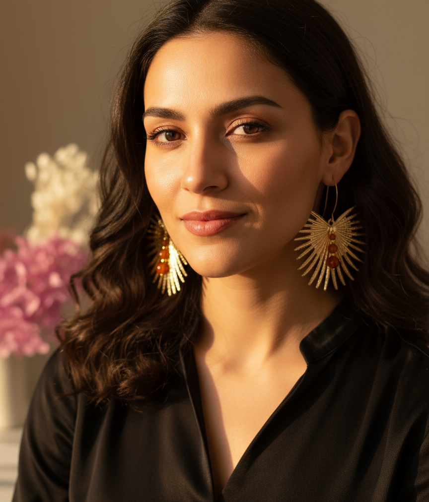 Boucles d'oreilles dorée en Cornaline