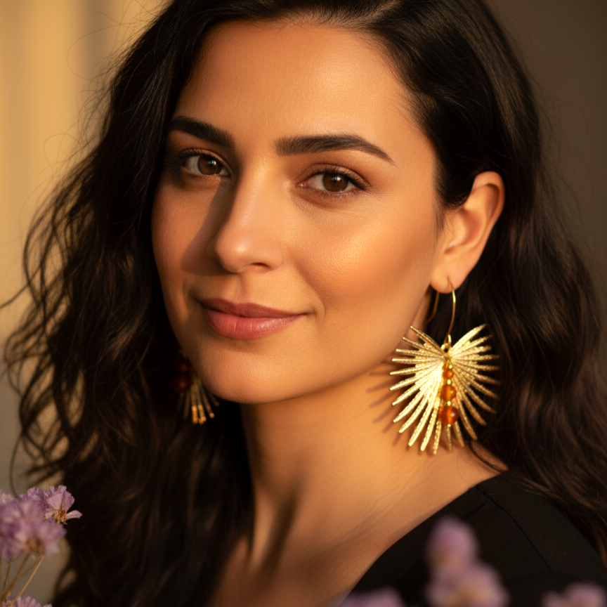 Boucles d'oreilles dorée en Cornaline