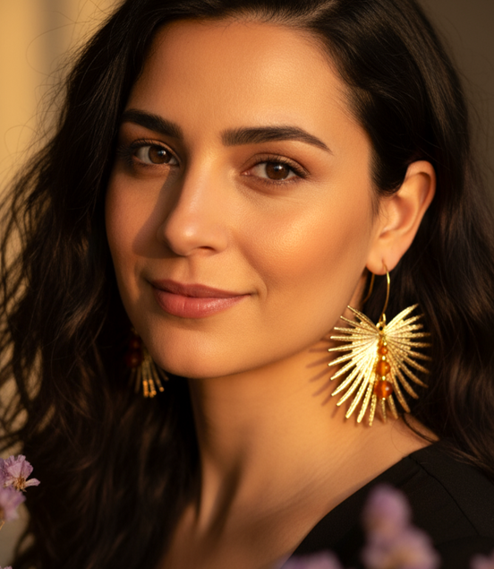 Boucles d'oreilles dorée en Cornaline