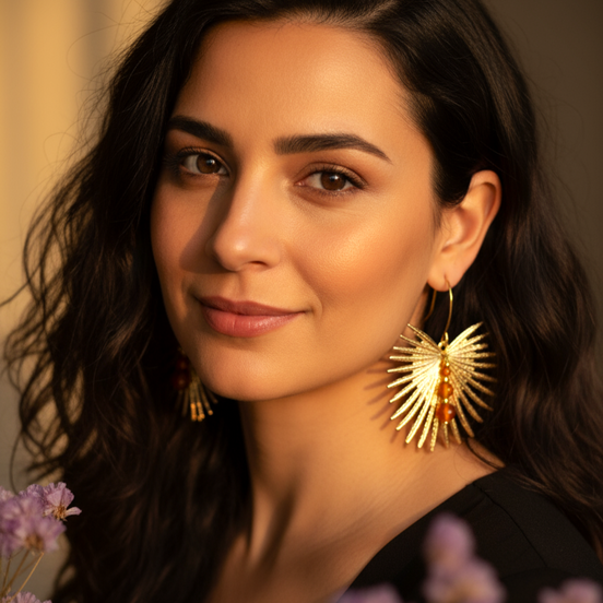 Boucles d'oreilles dorée en Cornaline