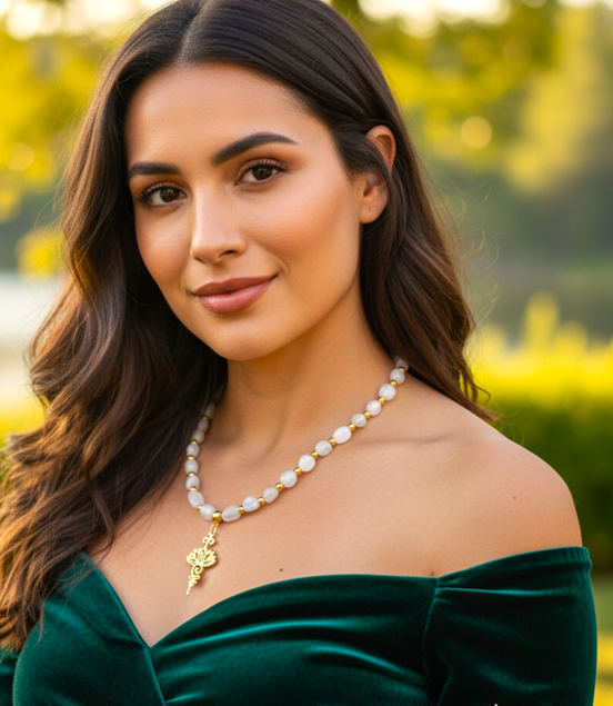 Collier en Pierre de Lune, Fleur de Vie ou Unalome