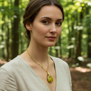 Collier doré opale verte extra, feuille, réglable