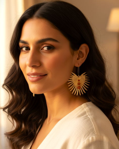 Boucles d'oreilles dorée en Cornaline