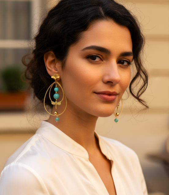 Boucles d'oreilles libellule dorées, pierre au choix