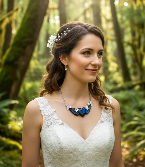 Collier argenté et coeur en labradorite bleu