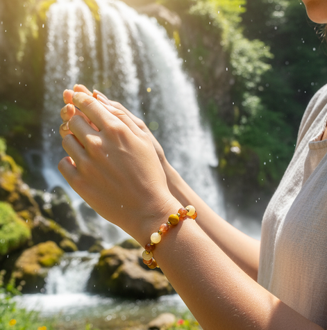 Bracelet procrastination en pierre de soleil, calcite orange, jaspe mokaite