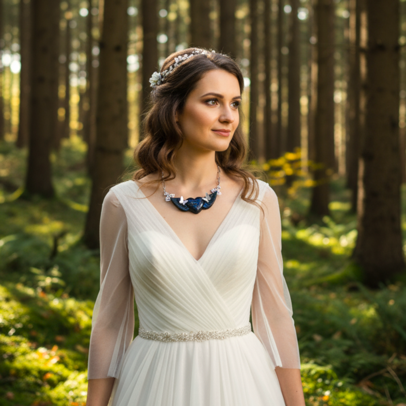 Collier argenté et coeur en labradorite bleu