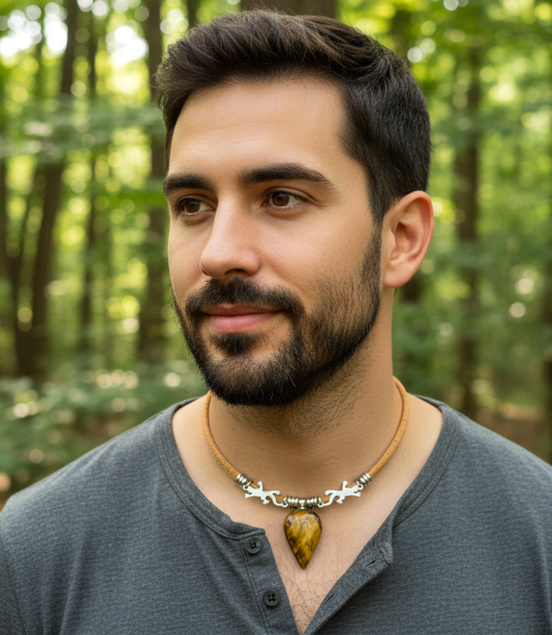 Collier gardien solaire en liège et oeil de tigre