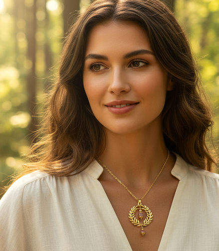 Collier sur mesure – Couronne de Laurier et Pierre Naturelle