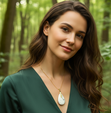 Collier doré et Howlite, Métatron ou feuille