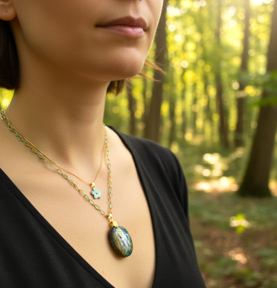 Collier Double doré turquoise et labradorite