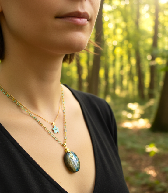 Collier Double doré turquoise et labradorite