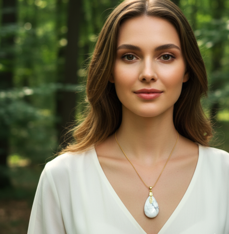 Collier doré et Howlite, Métatron ou feuille