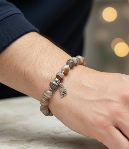 Collier ou bracelet en agate du Botswana extra "loup sacré"