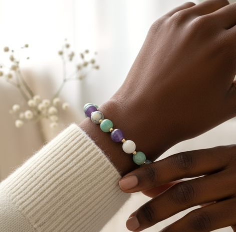 Bracelet Dépression burn-out en Amazonite, lépidolite, opale dendritique