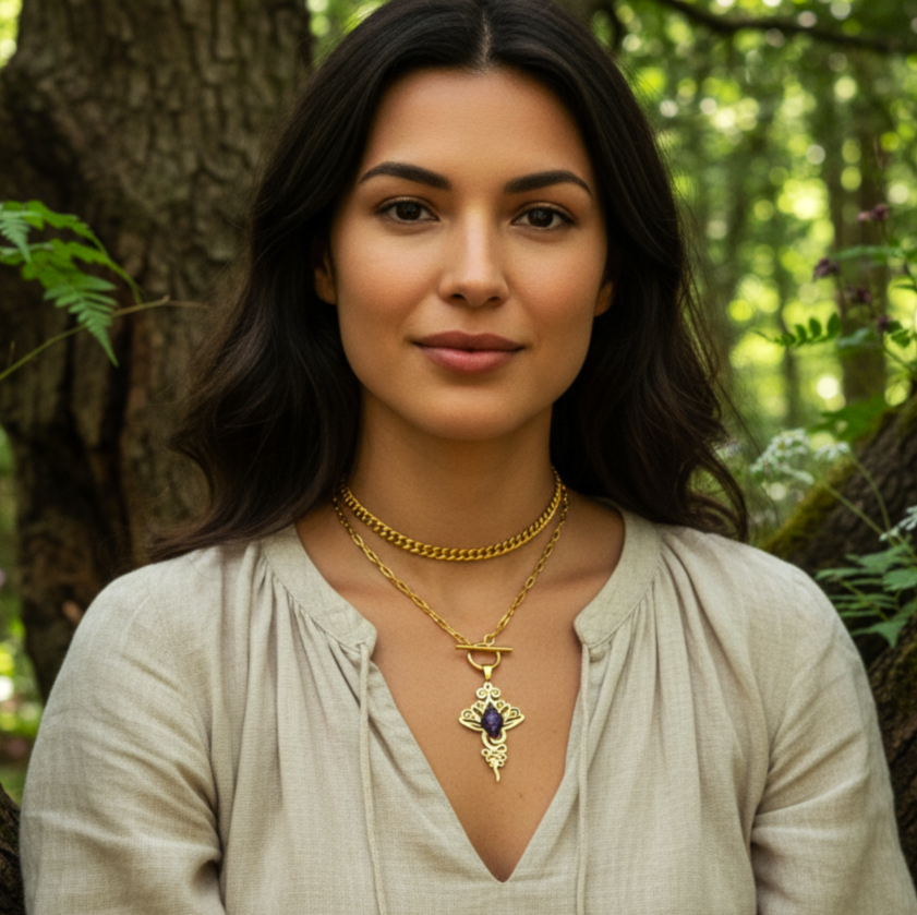 Collier doré unalom en améthyste