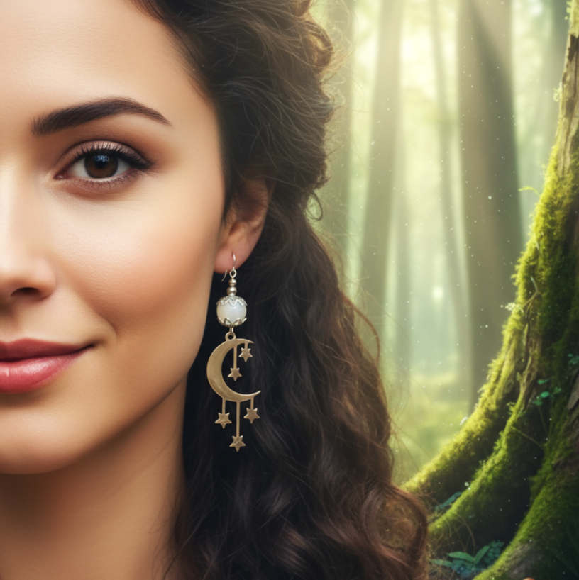 Boucles d'oreilles Luna argentée et pierre de lune