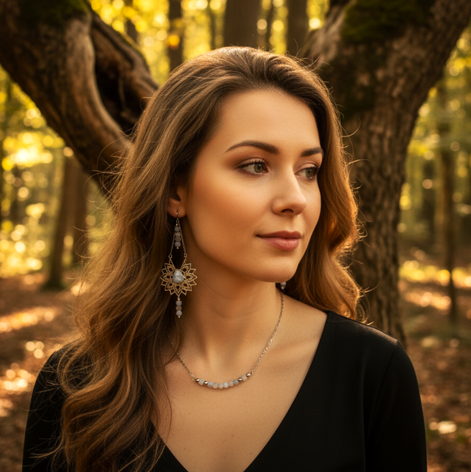 Collier et boucles d'oreilles céleste en calcédoine bleue