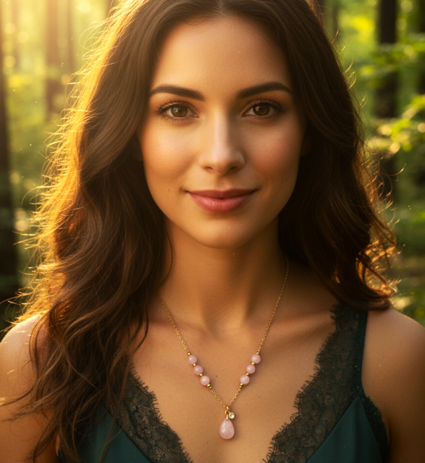 Collier long Doré et pierre de Kunzite 60cm