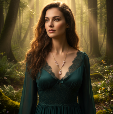 Collier long Doré et pierre de Kunzite 60cm