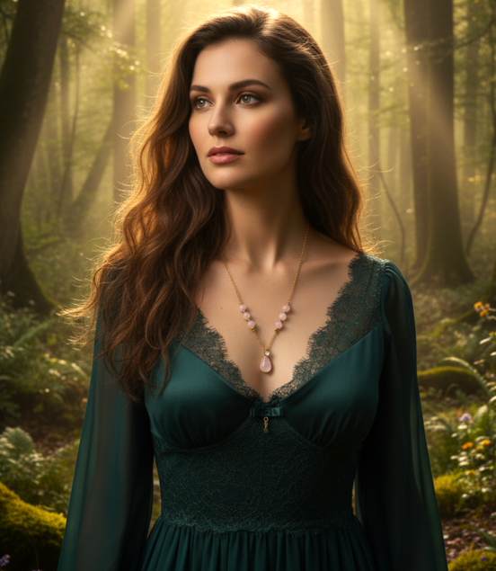 Collier long Doré et pierre de Kunzite 60cm