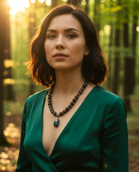 Collier de perles en pietersite réglable argenté