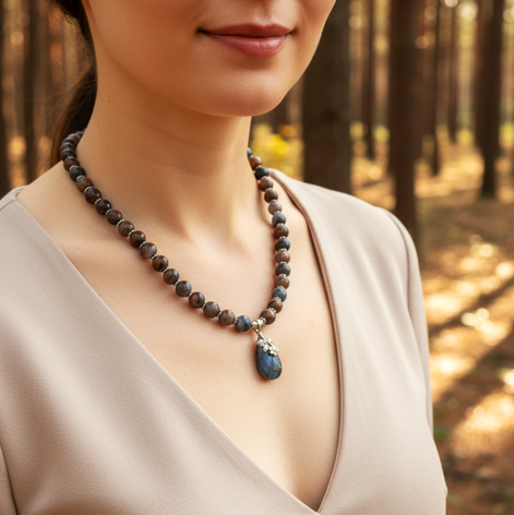 Collier de perles en pietersite réglable argenté