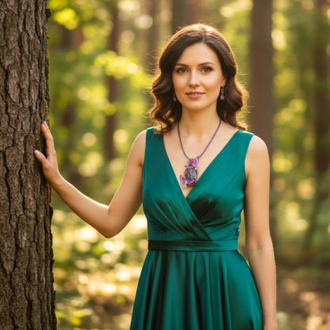 Collier phénix et sa labradorite rose sertie