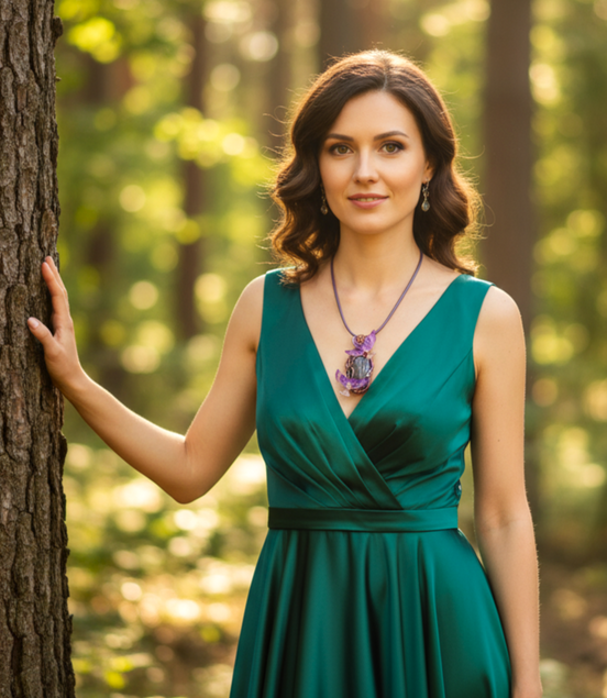 Collier phénix et sa labradorite rose sertie