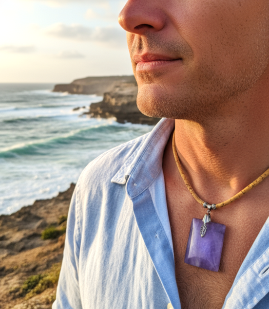 Collier liège argenté et son améthyste