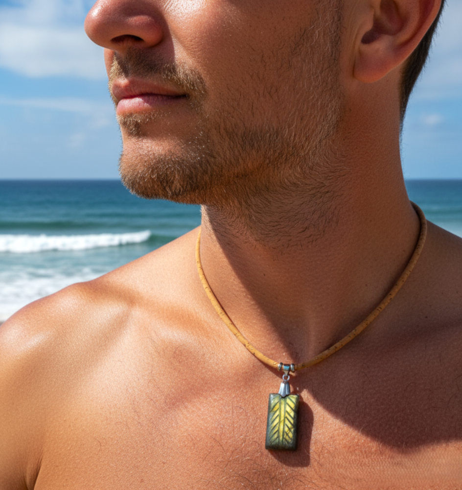 Collier liege argenté en labradorite, homme ou mixte