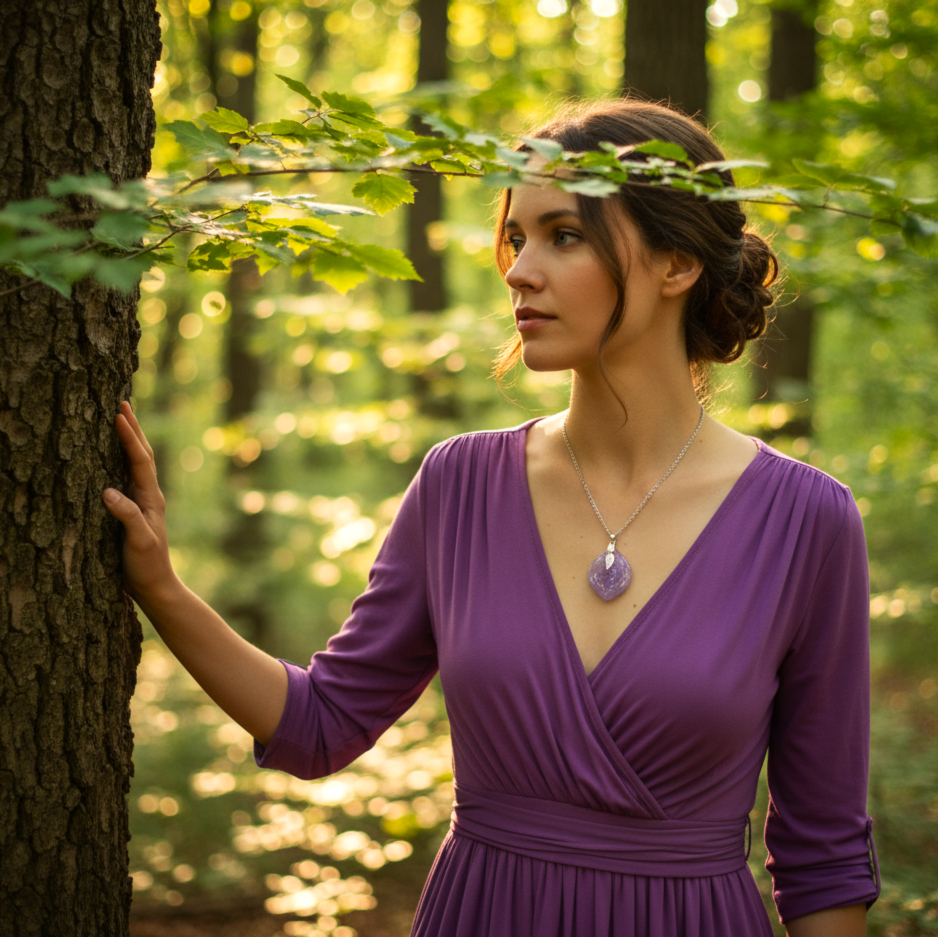 Collier ange argenté et son améthyste