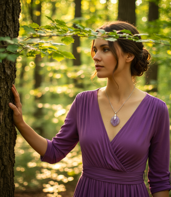 Collier ange argenté et son améthyste