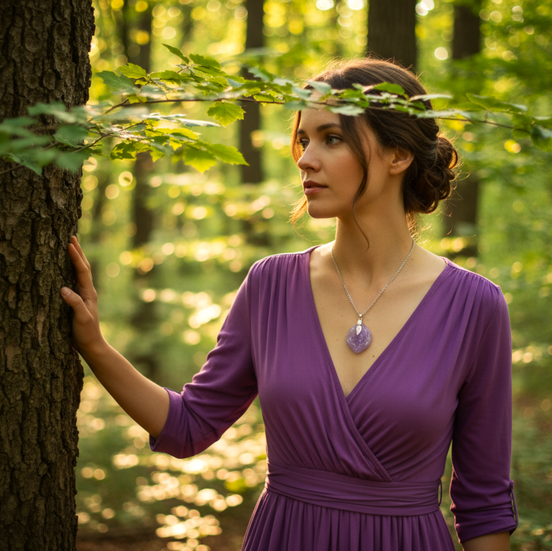 Collier ange argenté et son améthyste