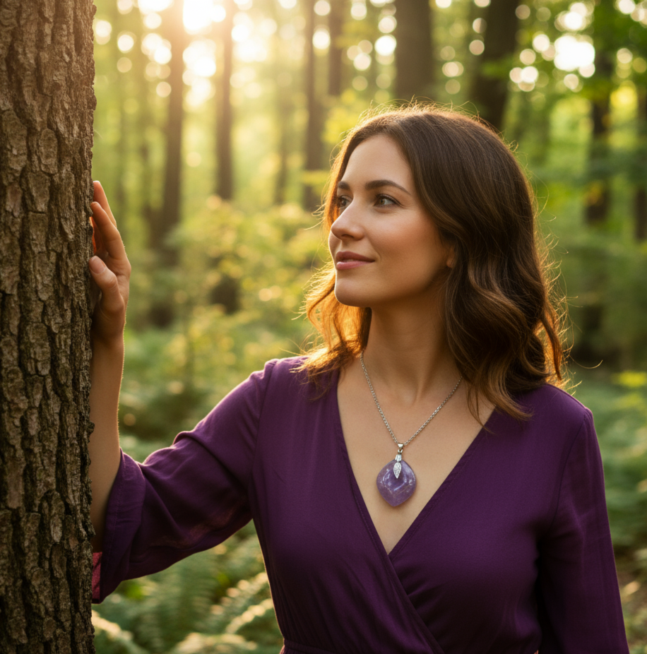 Collier ange argenté et son améthyste