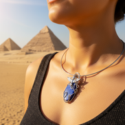 Torque Isis argenté en lapis lazuli extra sertie de cuivre