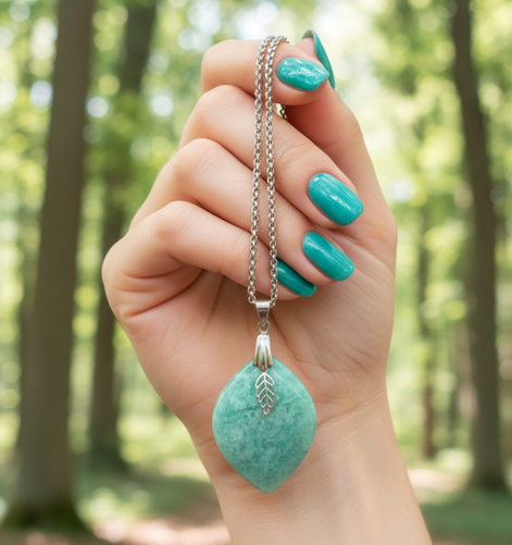 Collier Amazonite sur chaine acier inoxydable au choix