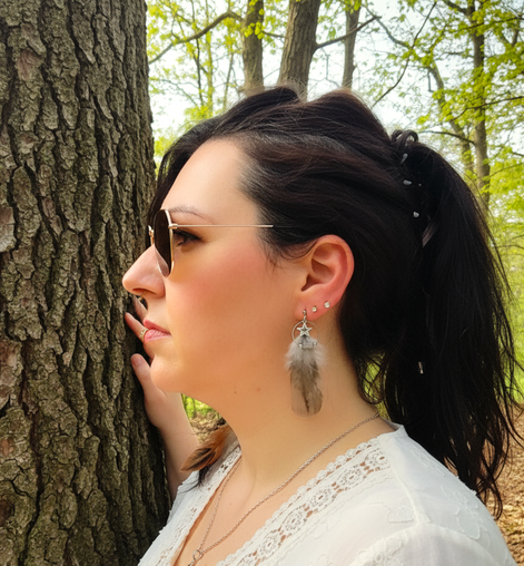 Boucles d'oreilles en labradorite étoile et plume